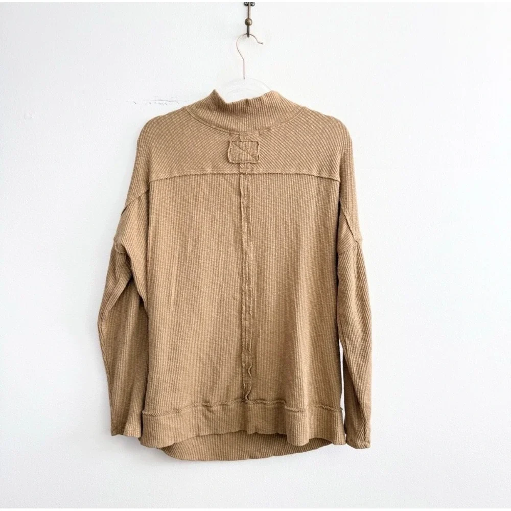 Free People We The Free Waffle Knit Mock Neck Tunic Sweater Camel Size Small